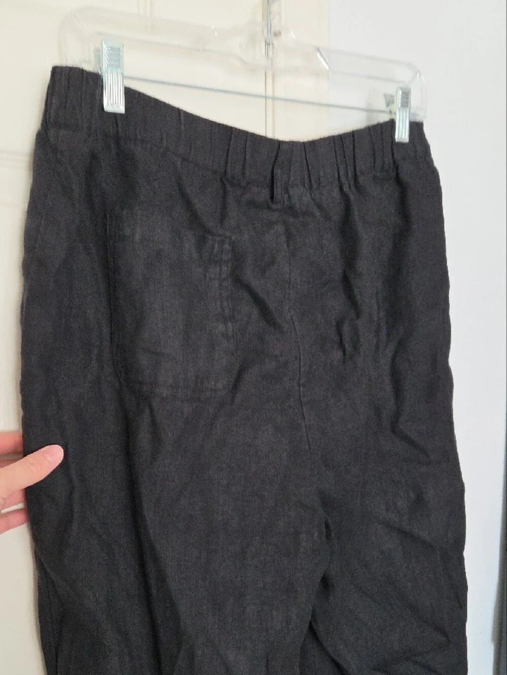 Quince Womans Linen Black Casual Elastic Waist Pants Large
